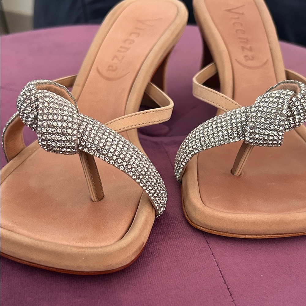 Anthropologie Leather with Rhinestones Heeled Sandals NIB - Picture 4 of 9